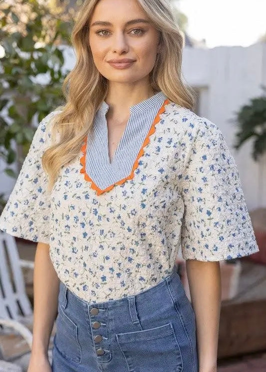 [GRAVER]★FLOWER DOT EMBROIDERY STRIPED SHIRT Flower dot embroidery striped collar knit - GRAVER | 60