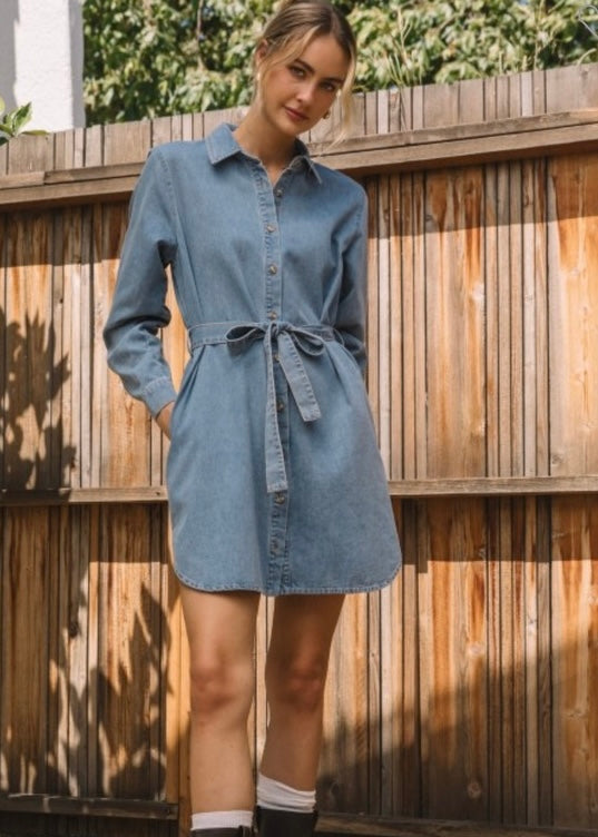 Washed Button Down Shirt Mini Dress