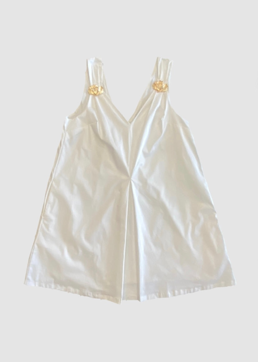 Shirred Mini Dress With Leaf Embellishment