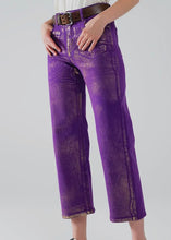 Load image into Gallery viewer, Purple Straight Leg Jeans With Gold
