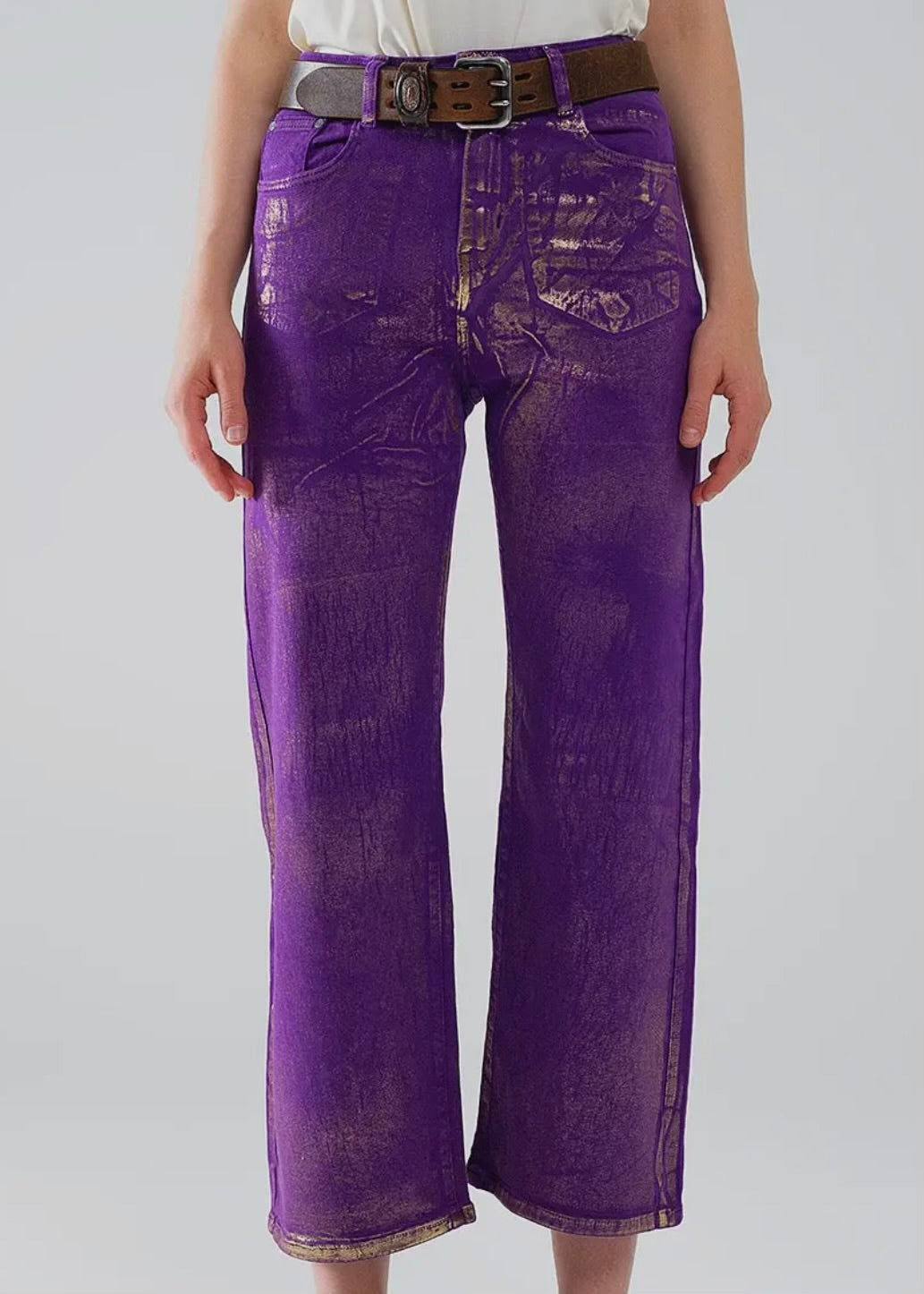 Purple Straight Leg Jeans With Gold