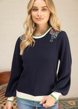 Load image into Gallery viewer, Color Block Tiger Embroidered Shoulder Knit Top
