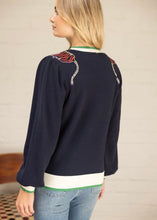 Load image into Gallery viewer, Color Block Tiger Embroidered Shoulder Knit Top
