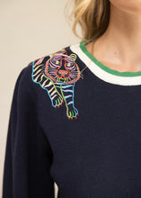 Load image into Gallery viewer, Color Block Tiger Embroidered Shoulder Knit Top
