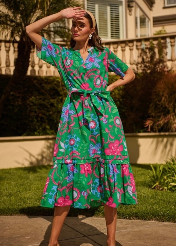 Cabina Floral Pleated Midi Dress