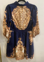 Load image into Gallery viewer, Printed Half Button Three Quarter Sleeve Shirt Dress
