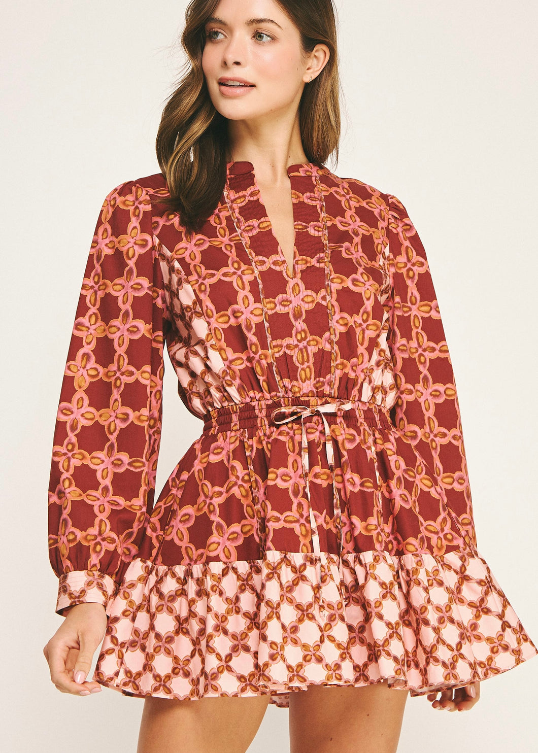 Printed Color Block Mini Dress