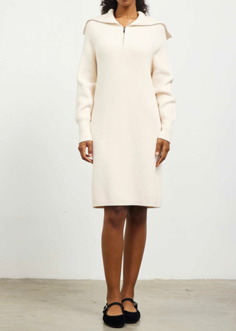 Zip Up Mock Neck Sweater Dress