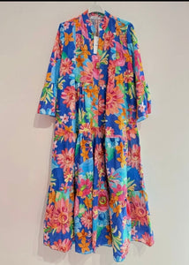 Blue Embroidered Eyelet Print Dress