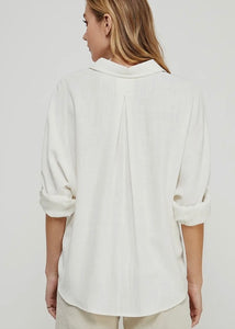 Off White Linen Blend Button Front Top