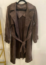 Load image into Gallery viewer, Dark Brown Suede Tie Waist Trench Coat
