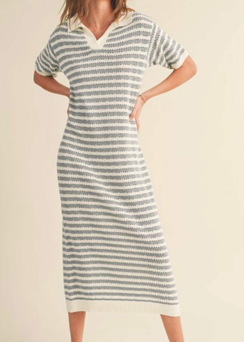 Blue and White Knit Maxi Dress