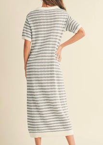 Blue and White Knit Maxi Dress
