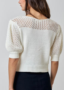 White Crochet Puff Knit Sweater Top
