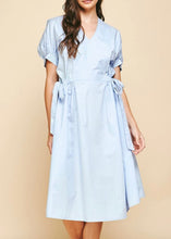 Load image into Gallery viewer, Pastel Blue Side Tie Midi Dress
