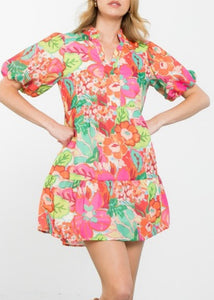 Floral Puff Sleeve Print Dress