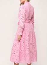 Load image into Gallery viewer, Pink Lace Belted Midi Dress
