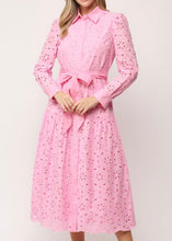 Load image into Gallery viewer, Pink Lace Belted Midi Dress
