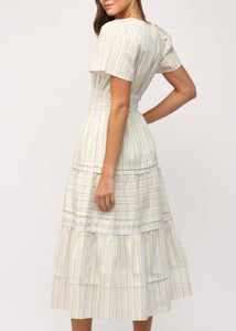 Cream Multi Shirred Waist Midi Dress