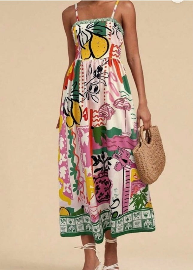 Printed Sleeveless Strap Dress