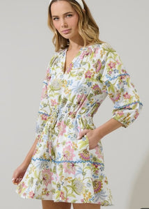 Floral Split Neck Mini Dress