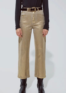 Gold Straight Leg Jeans With Metallic Glow