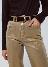 Load image into Gallery viewer, Gold Straight Leg Jeans With Metallic Glow
