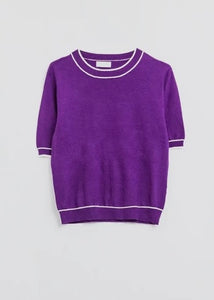 Purple Short Sleeve Sweater With Line Detail