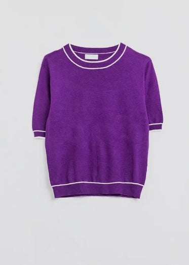 Purple Short Sleeve Sweater With Line Detail