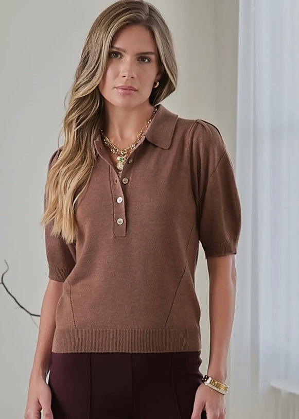 Short Sleeve Knit Polo Top