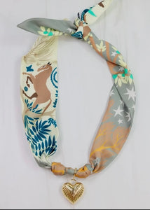 Tan Printed Scarf Charm Necklace