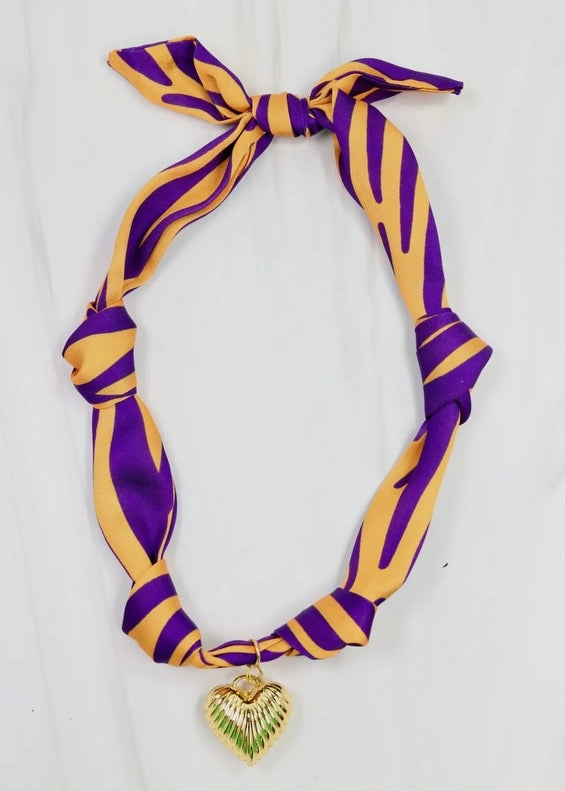 Purple & Gold Scarf Charm Necklace