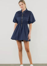 Load image into Gallery viewer, Half Zip Drawstring Puff Sleeve Dress
