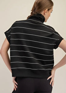Black Modal Stripe Quarter Zip Top