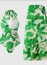 Load image into Gallery viewer, Green Leaf Print One Piece With Matching Sarong
