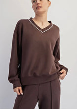 Load image into Gallery viewer, Espresso Modal Piping V-Neck Top
