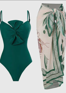 Green Bow One Piece With Matching Sarong