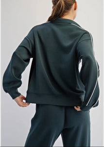 Midnight Green Modal Piping Polo Top