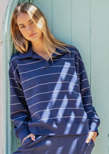 Load image into Gallery viewer, Smoky Navy Modal Stripe Polo Top
