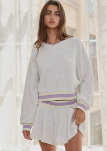 Stripe Elastic Banded Detail Crop Sweatshirt