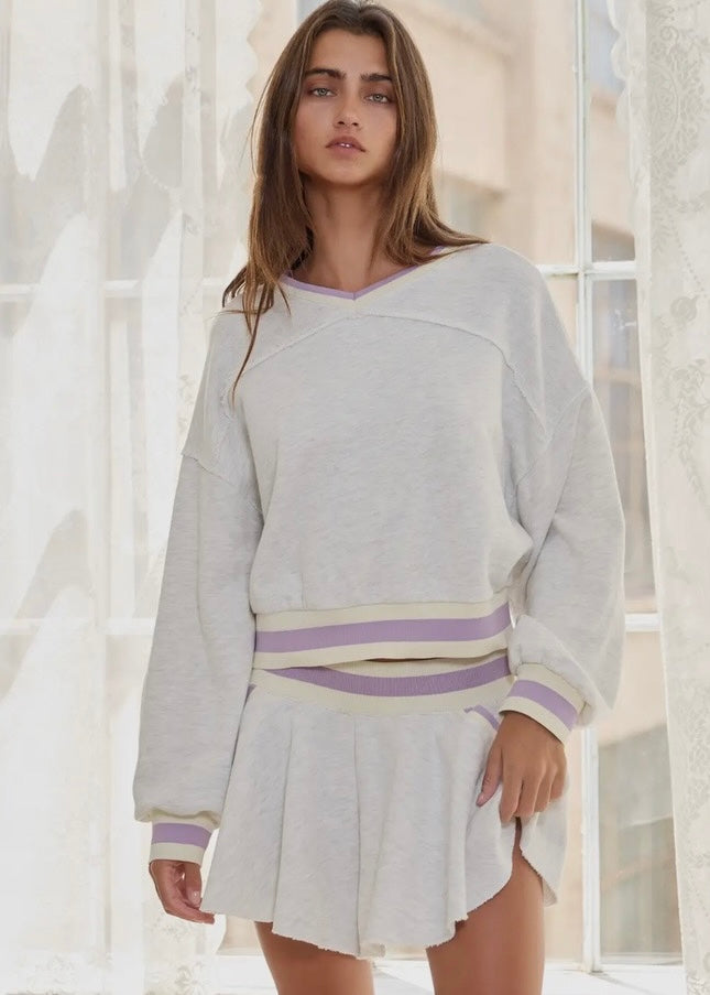 Stripe Elastic Banded Detail Crop Sweatshirt