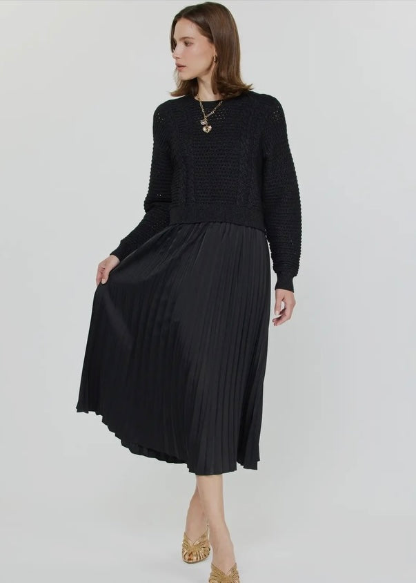 Black Sweater & Pleated Dress Set