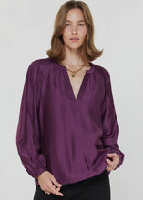 Load image into Gallery viewer, Purple Split Neck Shoulder Pleat Detail Top
