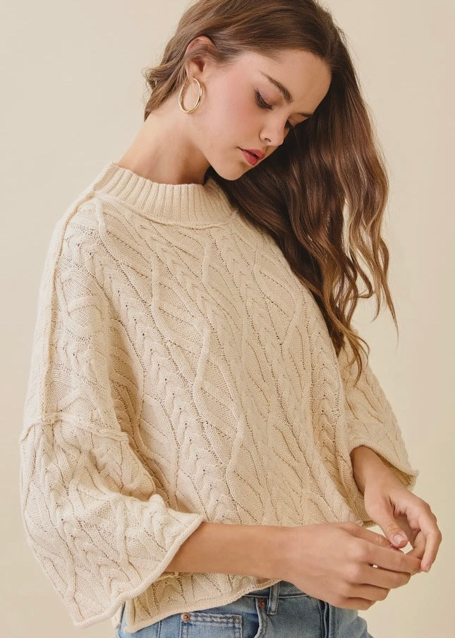 Mock Neck Crop Cable Knit Sweater