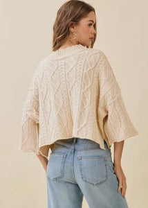 Mock Neck Crop Cable Knit Sweater