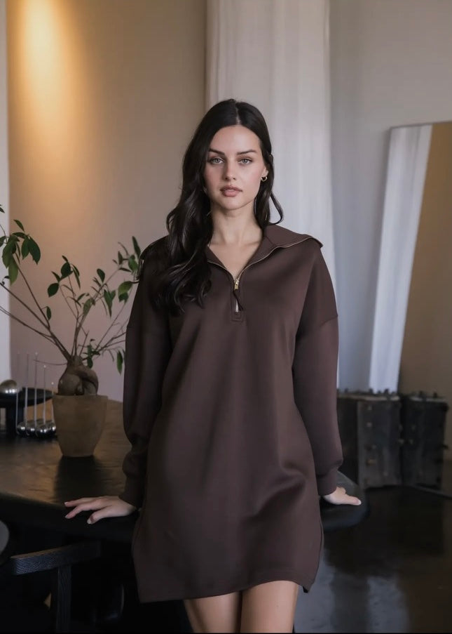 Cocoa Butter Soft Quarter Zip Long Sleeve Dress