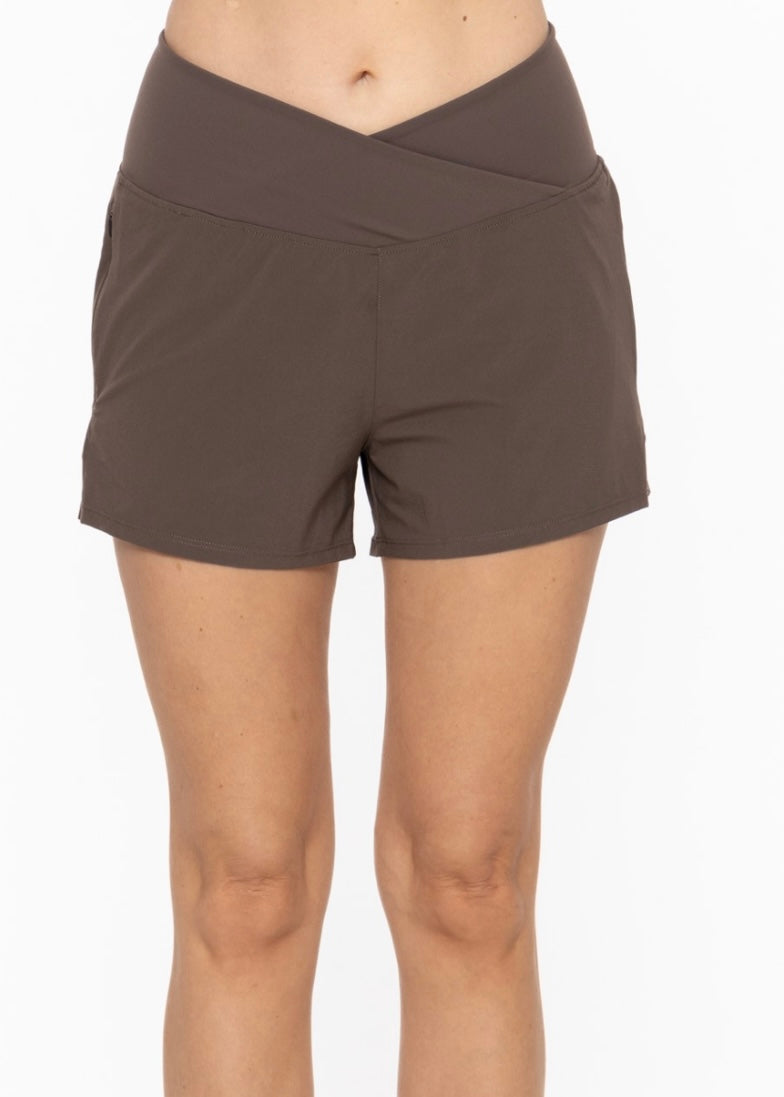 Olive Crossover Waist Shorts