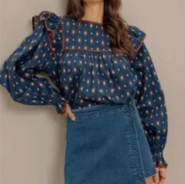 Printed Ruffle Detail Top