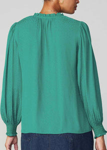 Green Smocked Cuff Top