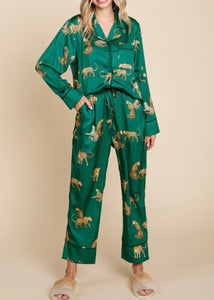 Green Satin Pajama Set